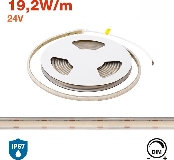 Striscia LED COB 24V 192W/m CRI>92 High Lumen Professionale IP67 - 5 metri