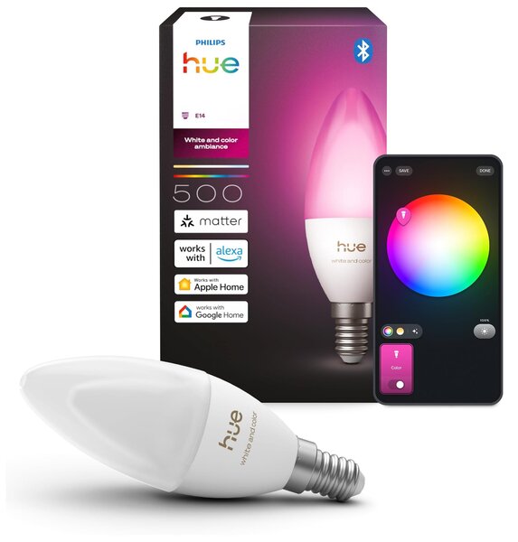 Philips Hue White and colour ambience 8721103099242, Bluetooth/Zigbee, Biela, LED, Policarbonato, Attacco E14, Lampada a forma di candela