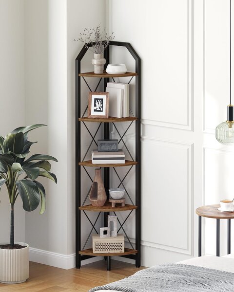 Scaffale angolare a 5 ripiani, ideale per l'organizzazione e la decorazione
