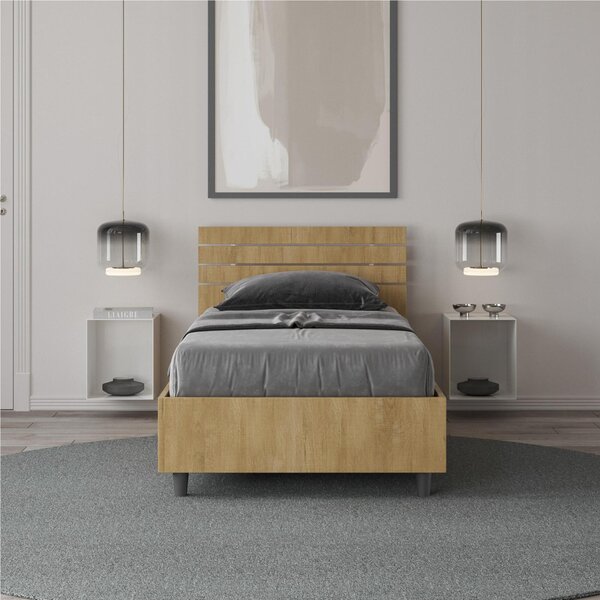 Letto Singolo a DOGHE e Testata Dritta Modello ANKEL Dimensioni 80x190 cm Posizionabile in Poco Spazio Essenziale Colore Quercia