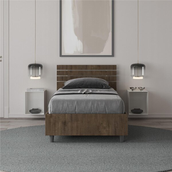 Letto Singolo a DOGHE e Testata Dritta Modello ANKEL Dimensioni 80x190 cm Posizionabile in Poco Spazio Essenziale Colore NOCE