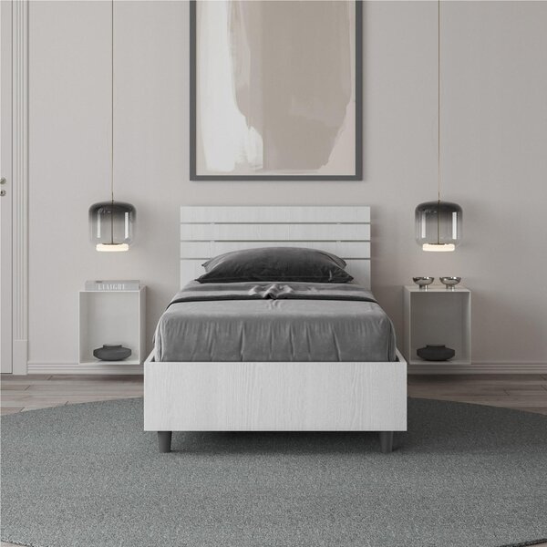 Letto Singolo a DOGHE e Testata Dritta Modello ANKEL Dimensioni 80x190 cm Posizionabile in Poco Spazio Essenziale Colore Bianco Frassino