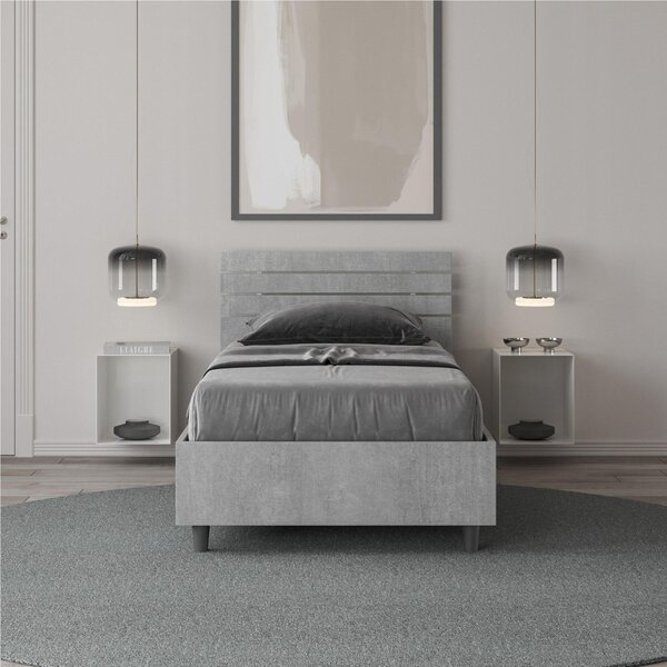 Letto Singolo a DOGHE e Testata Dritta Modello ANKEL Dimensioni 80x190 cm Posizionabile in Poco Spazio Essenziale Colore Cemento