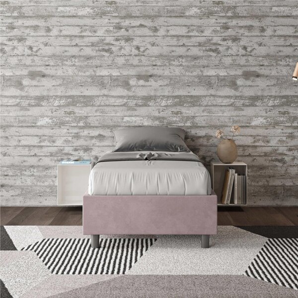 Letto Singolo senza rete imbottito con giroletto imbottito. Modello AZELIA Dimensioni 80x190 cm Posizionabile in Poco Spazio Essenziale Colore Glicine