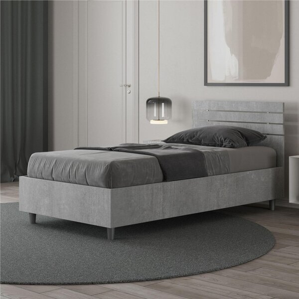 Letto Singolo a DOGHE e Testata Dritta Modello ANKEL Dimensioni 80x190 cm Posizionabile in Poco Spazio Essenziale Colore Cemento
