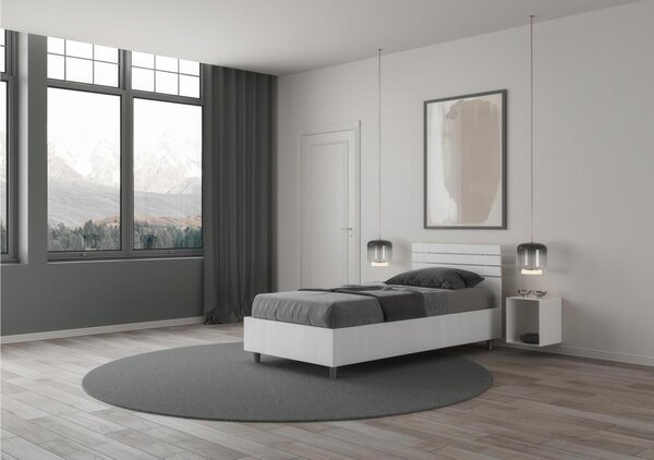 Letto Singolo a DOGHE e Testata Dritta Modello ANKEL Dimensioni 80x190 cm Posizionabile in Poco Spazio Essenziale Colore Bianco Frassino