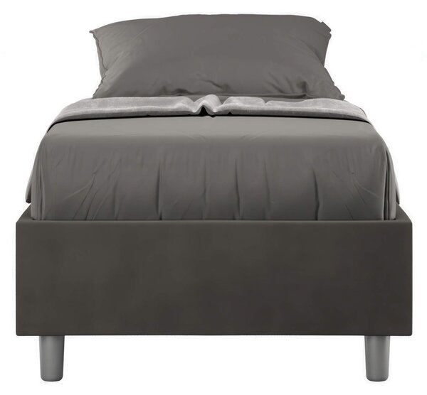 Letto Singolo senza rete imbottito con giroletto imbottito. Modello AZELIA Dimensioni 80x190 cm Posizionabile in Poco Spazio Essenziale Colore Grigio