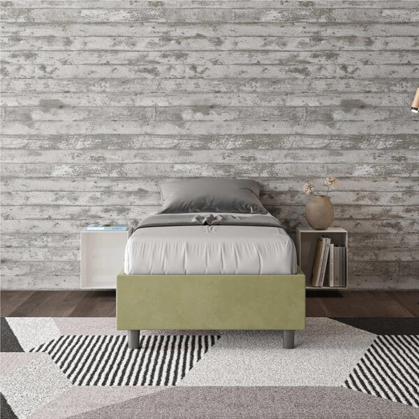 Letto Singolo senza rete imbottito con giroletto imbottito. Modello AZELIA Dimensioni 80x190 cm Posizionabile in Poco Spazio Essenziale Colore t� verde