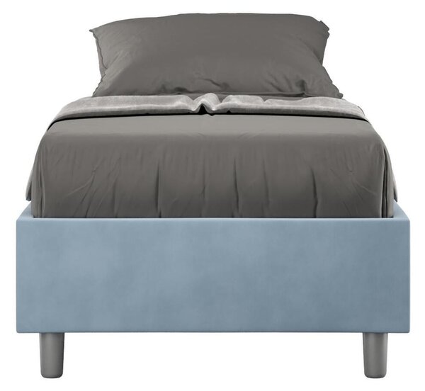 Letto Singolo senza rete imbottito con giroletto imbottito. Modello AZELIA Dimensioni 80x190 cm Posizionabile in Poco Spazio Essenziale Colore Azzurro