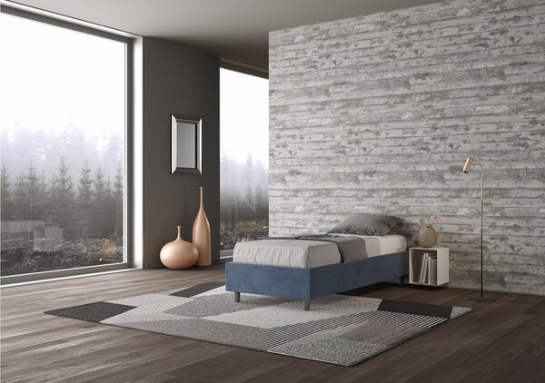 Letto Singolo senza rete imbottito con giroletto imbottito. Modello AZELIA Dimensioni 80x190 cm Posizionabile in Poco Spazio Essenziale Colore Blu