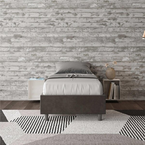 Letto Singolo senza rete imbottito con giroletto imbottito. Modello AZELIA Dimensioni 80x190 cm Posizionabile in Poco Spazio Essenziale Colore Grigio