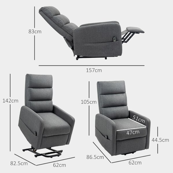 HOMCOM Poltrona relax elettrica con alzata assistita, telecomando, schiuma morbida, tasca laterale, rivestimento effetto lino, grigio | Aosom Italy