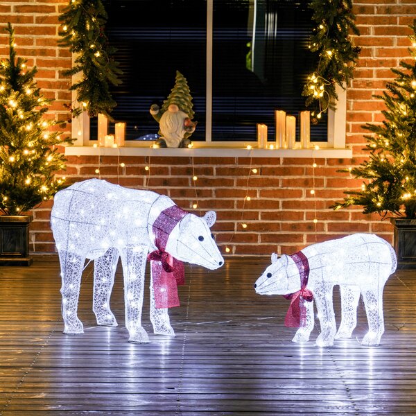 Outsunny Set 2 orsi polari natalizi con 140 LED bianchi, timer e uso interno/esterno | Aosom Italy