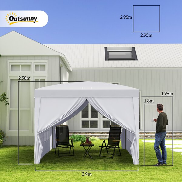 Outsunny Gazebo 3x3 m Pieghevole e Impermeabile con Pannelli Laterali, in Acciaio e tessuto Oxford, Bianco | Aosom Italy