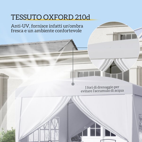 Outsunny Gazebo 3x3 m Pieghevole e Impermeabile con Pannelli Laterali, in Acciaio e tessuto Oxford, Bianco | Aosom Italy