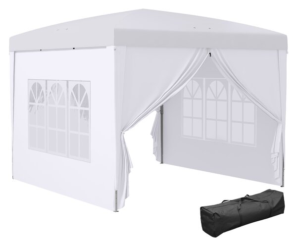Outsunny Gazebo 3x3 m Pieghevole e Impermeabile con Pannelli Laterali, in Acciaio e tessuto Oxford, Bianco | Aosom Italy