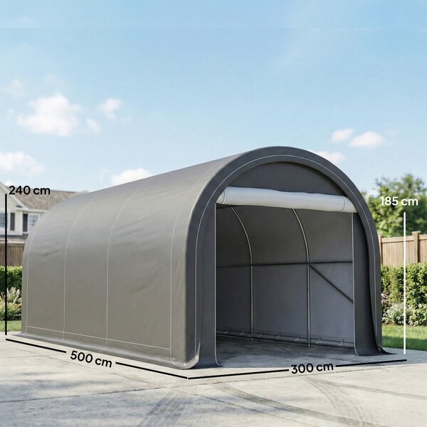 Outsunny Tendone da Giardino per Auto e Attrezzi con Ingresso a Cerniera, Picchetti e Funi, 500x300x240 cm