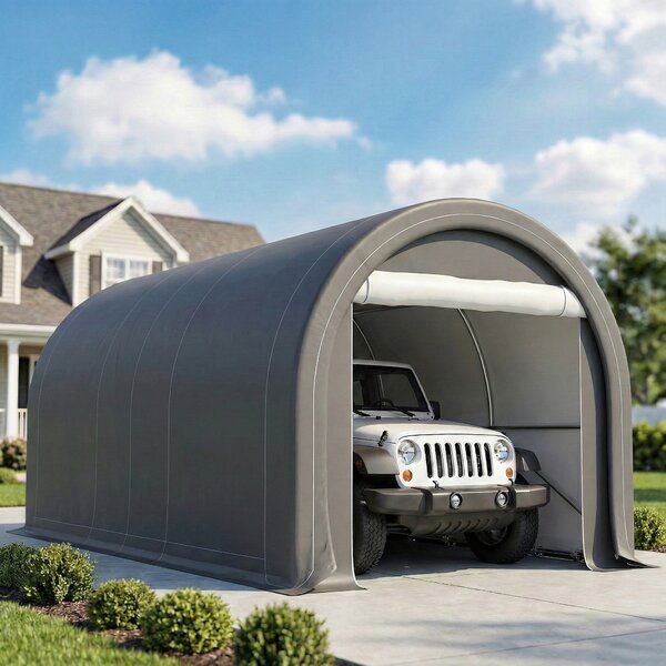Outsunny Tendone da Giardino per Auto e Attrezzi con Ingresso a Cerniera, Picchetti e Funi, 500x300x240 cm
