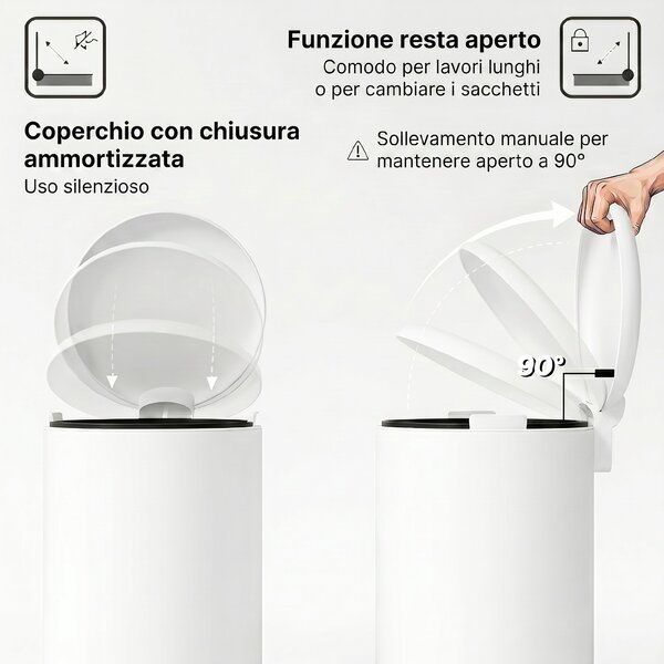 HOMCOM Bidone Immondizia a Pedale da 30L con Coperchio a Chiusura Morbida, Cestino Rifiuti in Metallo e PP, 36x30x63.5 cm, Bianco Crema | Aosom Italy