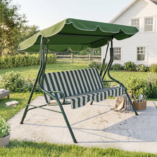 Outsunny Dondolo Giardino 3 Posti con Tettuccio Regolabile e Cuscini, Dondolo da Esterno in Acciaio e Poliestere, 170x110x153 cm, Verde | Aosom Italy