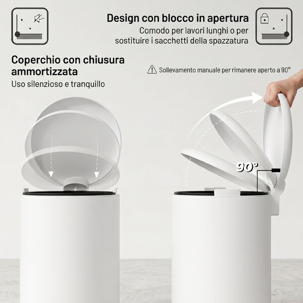 HOMCOM Bidone Immondizia a Pedale da 20L con Coperchio a Chiusura Morbida, in Metallo e PP, 36x30x44.5 cm, Crema