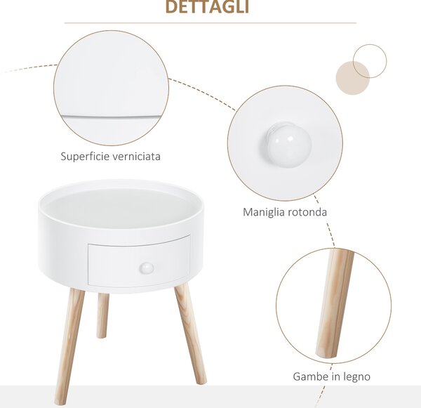 HOMCOM Tavolino da Salotto Moderno in Legno, Tavolino Rotondo con Cassetto, Tavolino da Caffè per Soggiorno e Camera, Bianco|Aosom