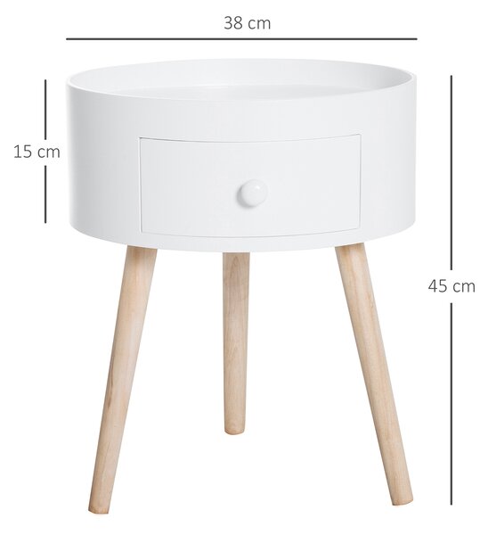 HOMCOM Tavolino da Salotto Moderno in Legno, Tavolino Rotondo con Cassetto, Tavolino da Caffè per Soggiorno e Camera, Bianco|Aosom