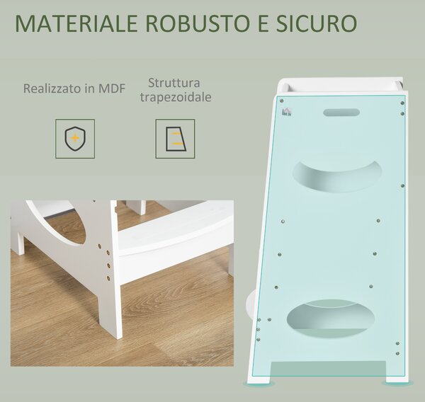 HOMCOM Torre di Apprendimento Montessoriana Regolabile in Altezza con 3 Livelli per Bambini in Legno MDF Bianco Ideale per Sviluppo e Sicurezza|Aosom