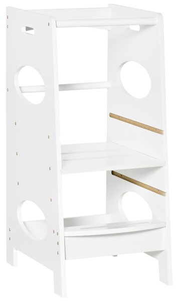 HOMCOM Torre di Apprendimento Montessoriana Regolabile in Altezza con 3 Livelli per Bambini in Legno MDF Bianco Ideale per Sviluppo e Sicurezza|Aosom