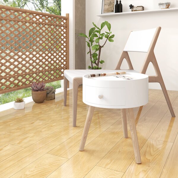 HOMCOM Tavolino da Salotto Moderno in Legno, Tavolino Rotondo con Cassetto, Tavolino da Caffè per Soggiorno e Camera, Bianco|Aosom