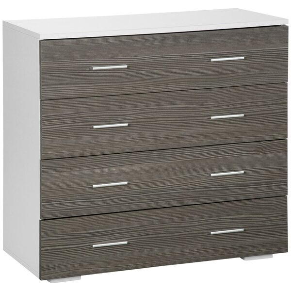 HOMCOM Cassettiera Moderna 4 Cassetti con Maniglie in Alluminio e Struttura in Legno, 76x35x72cm, Bianco e Grigio|Aosom