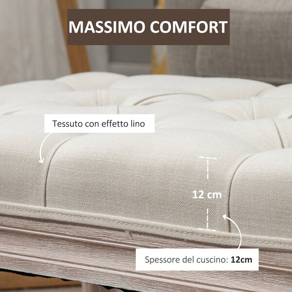 HOMCOM Panca Fondo Letto Imbottita con Rivestimento Effetto Lino e Gambe in Legno, Ottomana per Camera da Letto e Ingresso Beige|Aosom