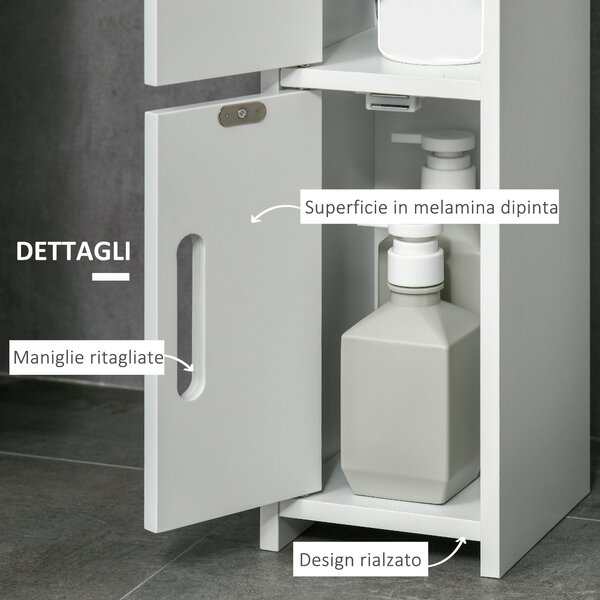 Kleankin Colonna Bagno con Mensole e Armadietti, Mobile Alto Salvaspazio in Legno 15x17x120cm, Bianco|Aosom