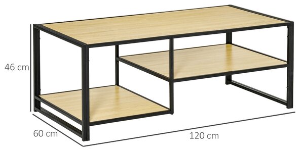 HOMCOM Tavolino da Caffè in Stile Industriale a 3 Ripiani, in MDF e Acciaio, 120x60x46cm | Aosom Italy