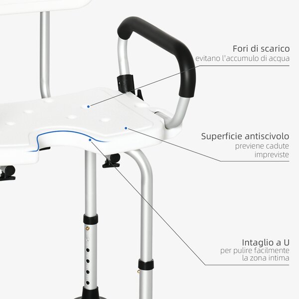 HOMCOM Sedia per doccia per Donne Incinte Imbottita con forma a U, 54x52x70-82cm, Bianco|Aosom