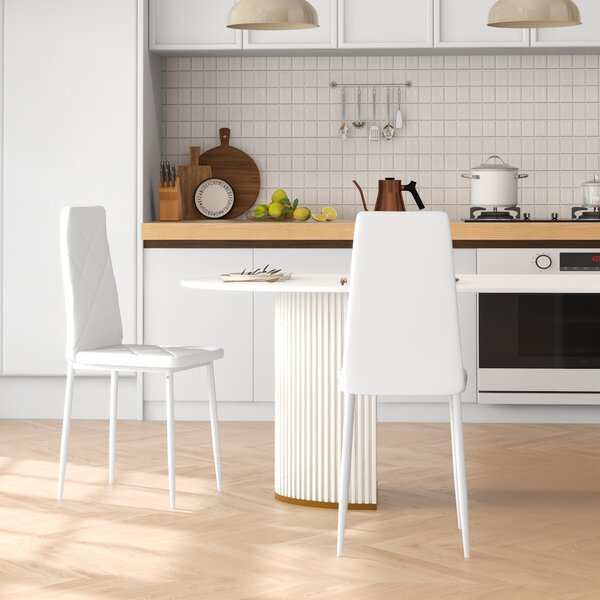 HOMCOM Set di 2 Sedie da Pranzo Moderne con Schienale Alto in Finta Pelle e Acciaio, 41x50x97 cm, Bianco