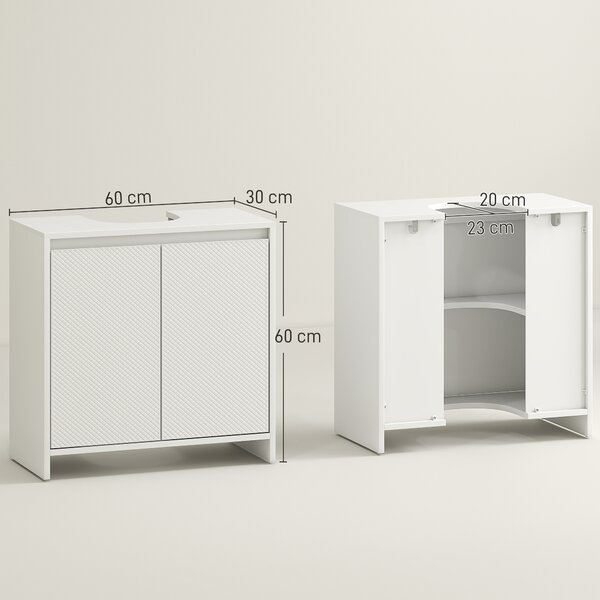 HOMCOM Mobile Sottolavabo Bagno con 2 Ante Decorate e Intaglio a U per Tubi, 60x30x60cm, Bianco