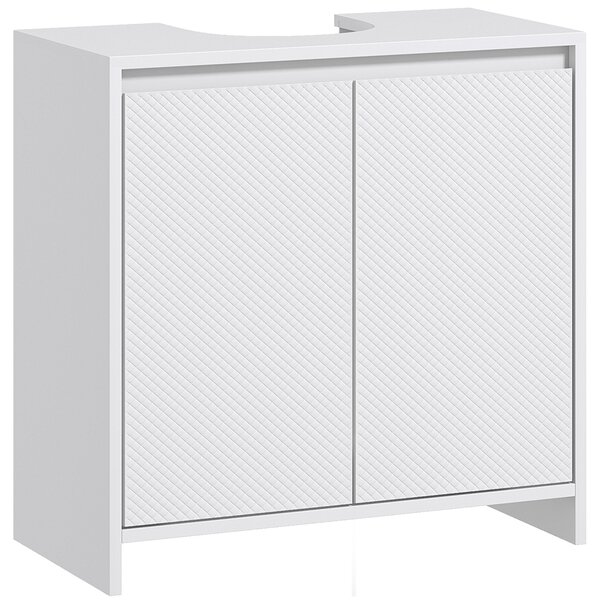 HOMCOM Mobile Sottolavabo Bagno con 2 Ante Decorate e Intaglio a U per Tubi, 60x30x60cm, Bianco