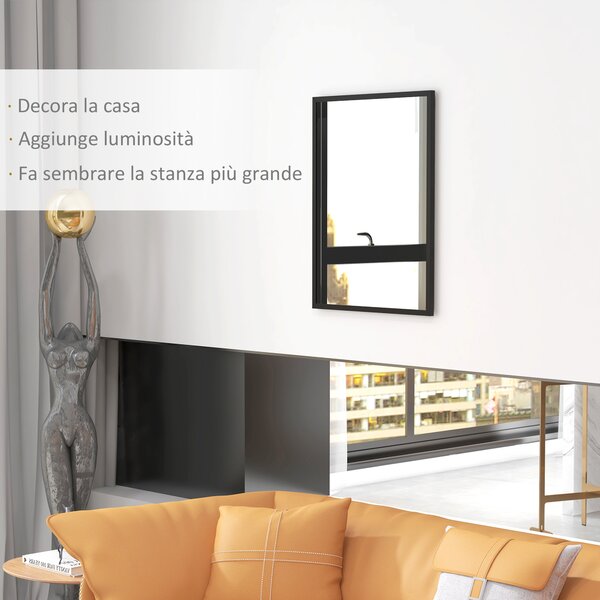 HOMCOM Specchio da Parete Rettangolare con Ganci, in Vetro e MDF, 60x80 cm, Nero|Aosom