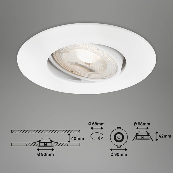 Briloner Faretto LED da incasso 7602 3x IP65 3.000 K bianco 7597, dimmerabile, Bianco / Opale, Bagno, Plastica