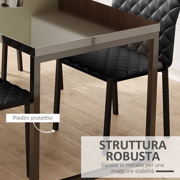 HOMCOM Set 4 Sedie moderno da Pranzo in Finta Pelle per Cucina e Soggiorno con Cuciture a Rombi e Gambe in Metallo, Nero|Aosom Italy