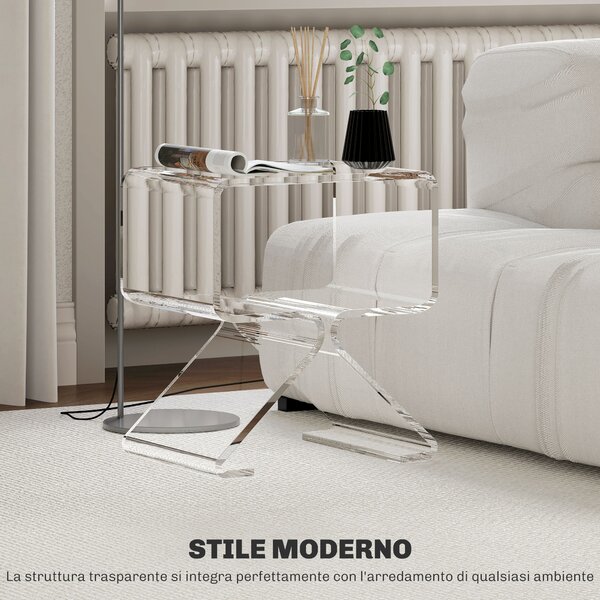 HOMCOM Tavolino Basso Geometrico a 2 Livelli in Acrilico con Gambe Triangolari, 40x30x45 cm, Trasparente