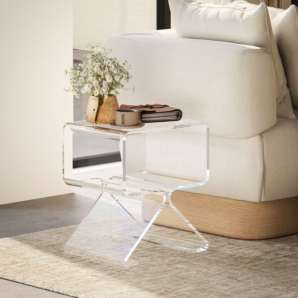 HOMCOM Tavolino Basso Geometrico a 2 Livelli in Acrilico con Gambe Triangolari, 40x30x45 cm, Trasparente