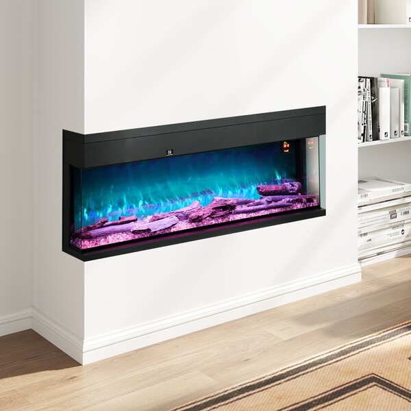 HOMCOM Camino Elettrico 1800W da Incasso e Parete con Temperatura e Fiamma Regolabile, Colorate LED Regolabili, Nero | Aosom Italy