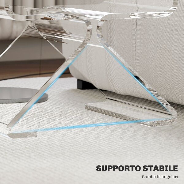 HOMCOM Tavolino Basso Geometrico a 2 Livelli in Acrilico con Gambe Triangolari, 40x30x45 cm, Trasparente