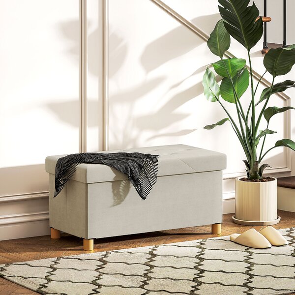 HOMCOM Panca Contenitore Pieghevole da 67L, Coperchio Imbottito e Rivestimento Vellutato, 76x38x38cm, Crema