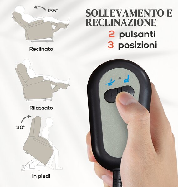 HOMCOM Poltrona Alzapersona Small Elettrica Reclinabile con Telecomando e Tasca in Tessuto, 150kg, Beige | Aosom Italy