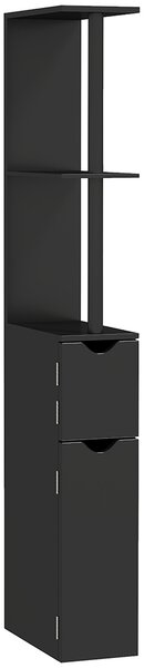 Kleankin Colonna Bagno con 2 Ripiani e 2 Armadietti, Mobile Alto Salvaspazio 15.2x29.8x118 cm, Nero