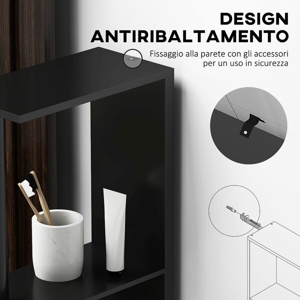 Kleankin Colonna Bagno con 2 Ripiani e 2 Armadietti, Mobile Alto Salvaspazio 15.2x29.8x118 cm, Nero