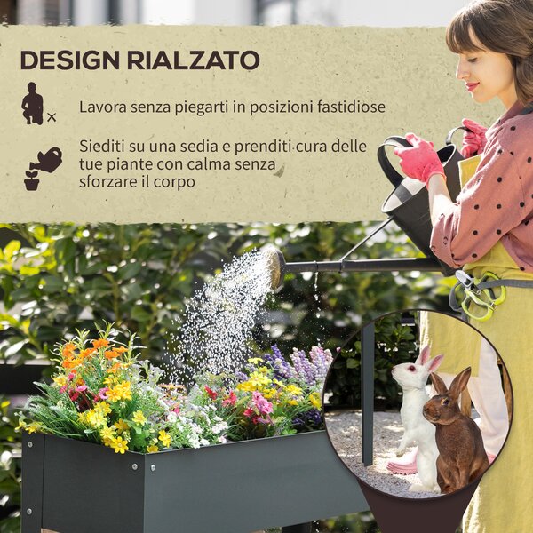 Outsunny Fioriera da Esterno Rialzata in Metallo con 3 Fori di Drenaggio, 100x30x80 cm, Grigio|Aosom